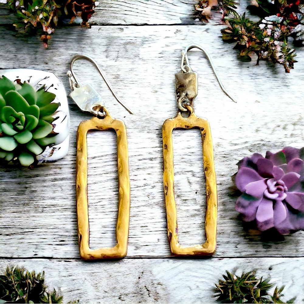 Gold Tone Rectangle Dangle Earrings